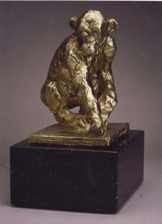 Escultura titulada "CHIMPANZEE  ARGENT9…" por Barake Sculptor, Obra de arte original, Metales