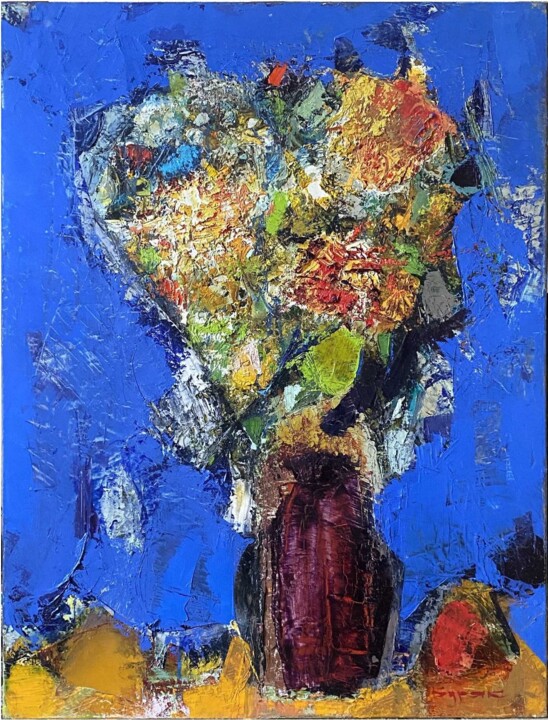 Painting titled "Blumen in der Vase" by Borys Buryak, Original Artwork, Oil