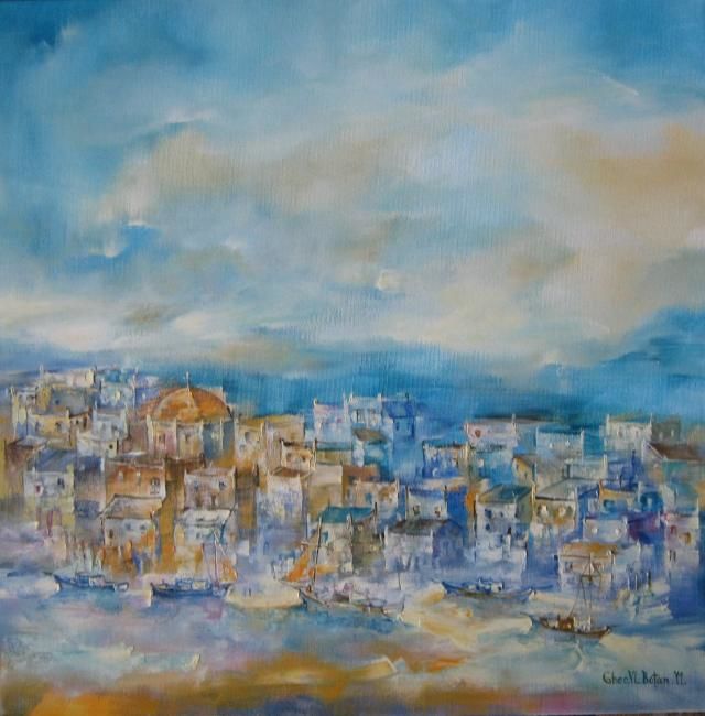 Painting titled "''Landscape from Gr…" by Botan Gheo-Vlad, Original Artwork, Oil