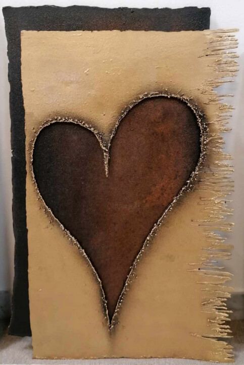 Painting titled "Metal HEART gold an…" by Brano Brody, Original Artwork, Metals Mounted on Metal