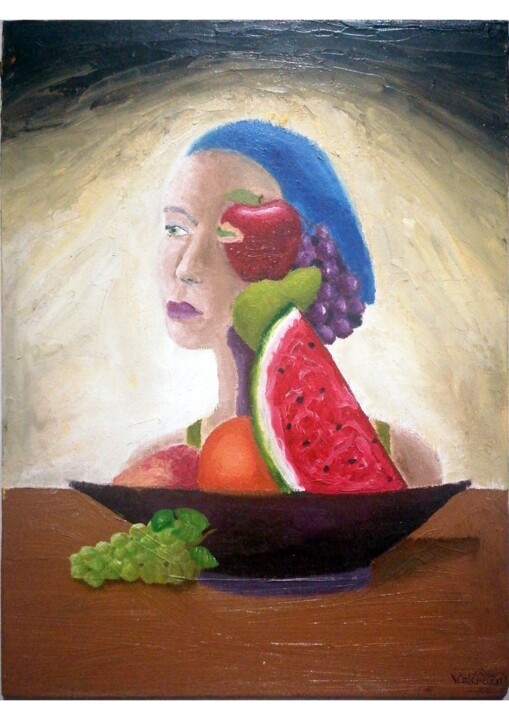 Pintura titulada "Le bol de fruits" por Braulio Valenciana, Obra de arte original, Oleo