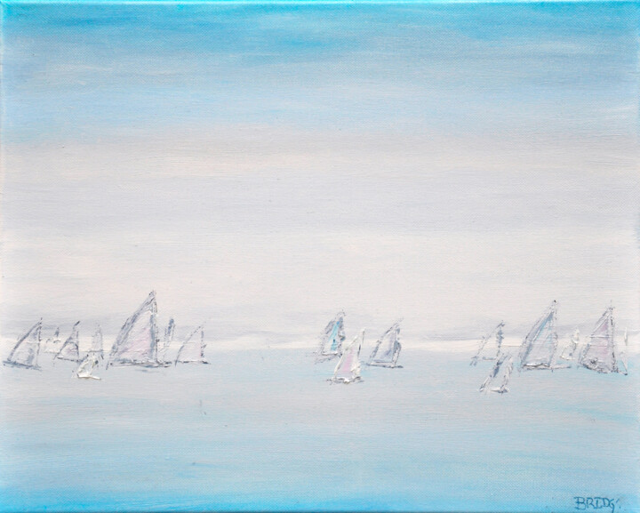 Painting titled "Voiles" by Bridg', Original Artwork, Oil Mounted on Wood Stretcher frame