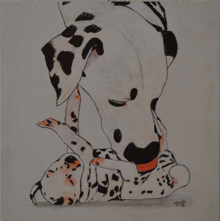 Peinture intitulée "Dalmatien avec son…" par Brigitte Didier (Biche), Œuvre d'art originale, Acrylique