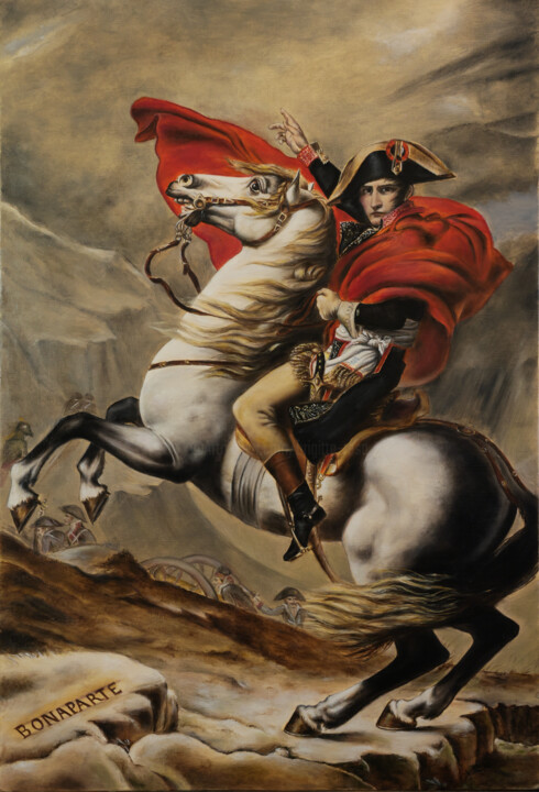 Painting titled "Napoléon d'après Da…" by Brigite Rosa, Original Artwork, Oil Mounted on Wood Stretcher frame