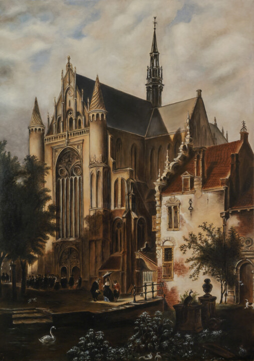 Painting titled "Eglise de Leiden, d…" by Brigite Rosa, Original Artwork, Oil