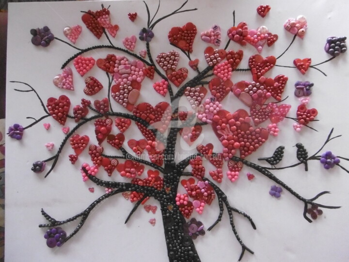 Schilderij getiteld "arbre-a-coeurs" door Brigitte Barcelo, Origineel Kunstwerk, Acryl