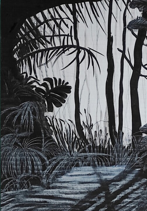 Desenho intitulada "Forêt Tropicale" por Brigitte Barcos Nosetti, Obras de arte originais, Tinta