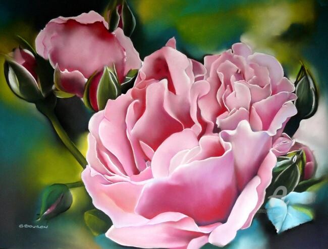 Painting titled "ECLAT DE PIVOINES" by Brigitte Bouron, Original Artwork, Oil