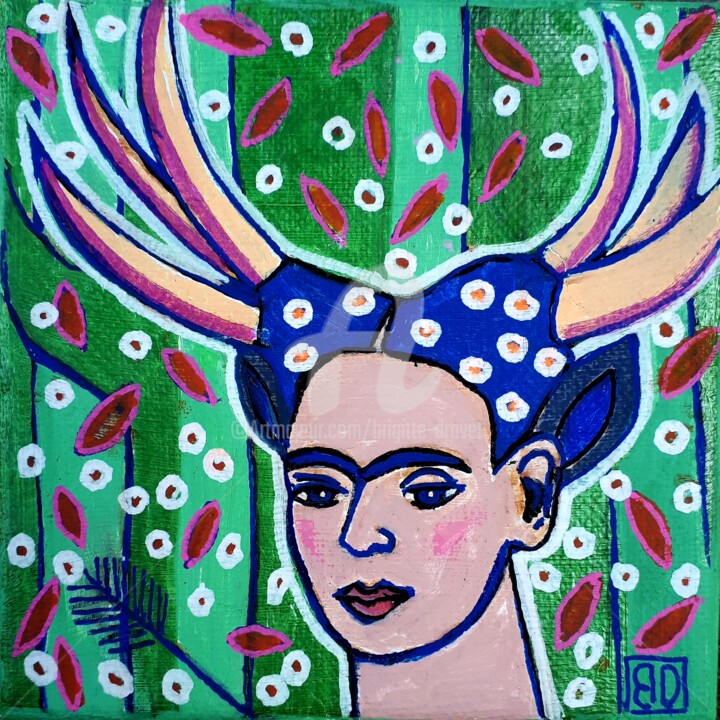 Ζωγραφική με τίτλο "Frida 3" από Brigitte Dravet, Αυθεντικά έργα τέχνης, Ακρυλικό Τοποθετήθηκε στο Ξύλινο φορείο σκελετό