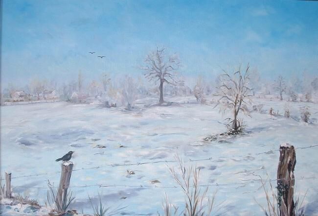 Painting titled "neige dans la campa…" by Brigitte Nellissen (Ster), Original Artwork