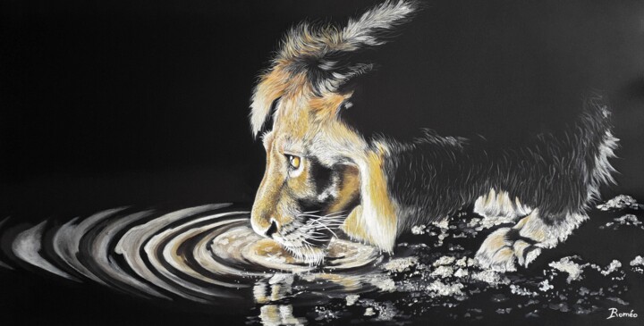 "Dans l'ombre: lion…" başlıklı Tablo Brigitte Roméo tarafından, Orijinal sanat, Akrilik Ahşap Sedye çerçevesi üzerine monte…