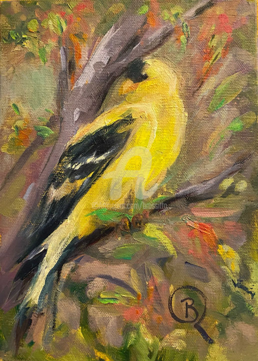 "American Goldfinch…" başlıklı Tablo B.Rossitto tarafından, Orijinal sanat, Petrol Diğer sert panel üzerine monte edilmiş