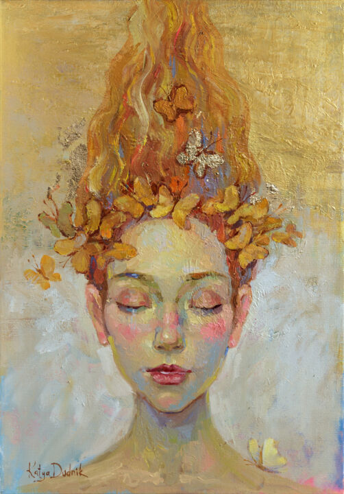 Pintura intitulada "Butterflies in my M…" por Katya Dudnik, Obras de arte originais, Óleo