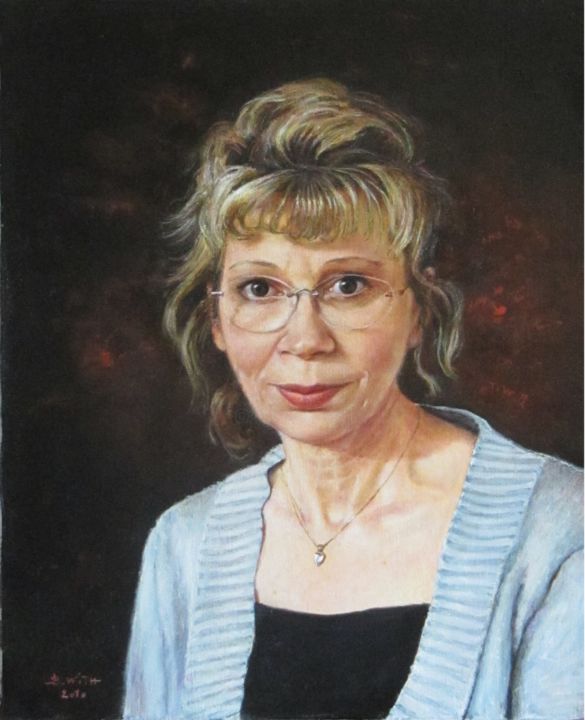 Painting titled "Mon-portrait-à-61-a…" by Brigitte With (B.WITH), Original Artwork, Oil