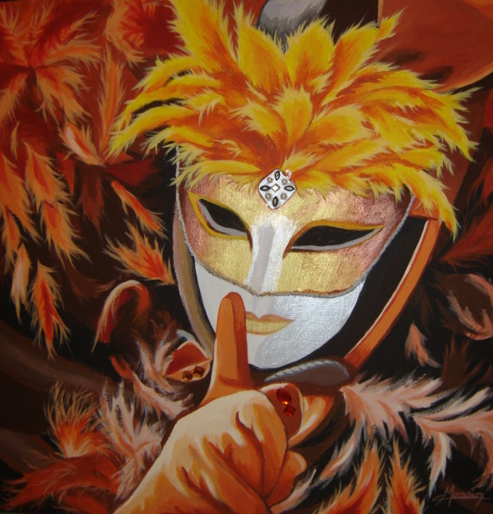 Masque Aux Plumes Jaunes Et Oranges Painting By Opale Isis Artmajeur