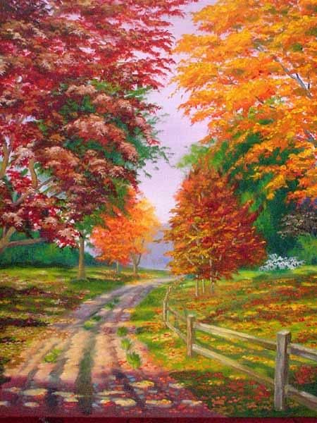 Peinture intitulée "Autumn Drive" par Tan Nguyen, Œuvre d'art originale, Huile