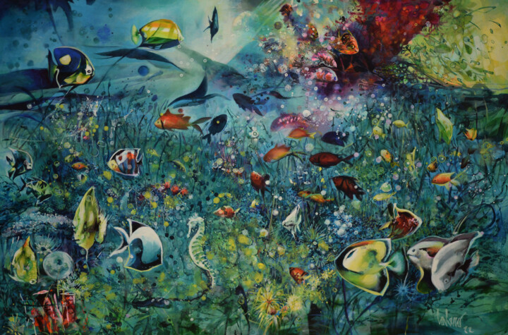 Painting titled "Magical world" by Jorge Calero, Original Artwork, Acrylic Mounted on Wood Stretcher frame