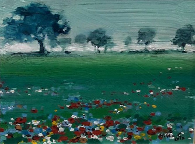 Painting titled "landscape" by Calin Moldovan, Original Artwork, Acrylic