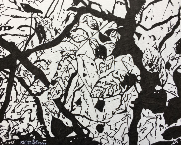 Drawing titled "Feuillage" by Camille Rouschmeyer, Original Artwork, Marker