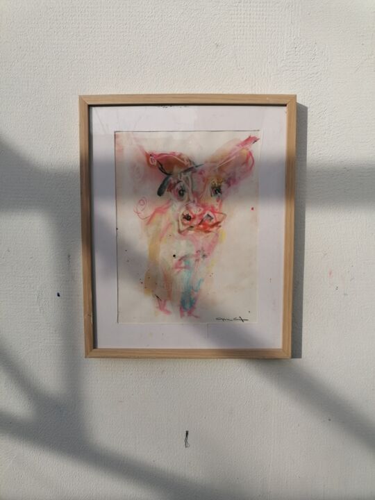 Malerei mit dem Titel "Pigs" von Capucine Grafé, Original-Kunstwerk, Tinte Auf Glas montiert