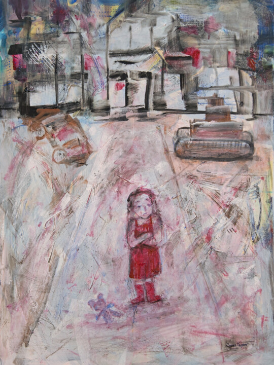 Schilderij getiteld "Child of War" door Caren Keyser, Origineel Kunstwerk, Acryl