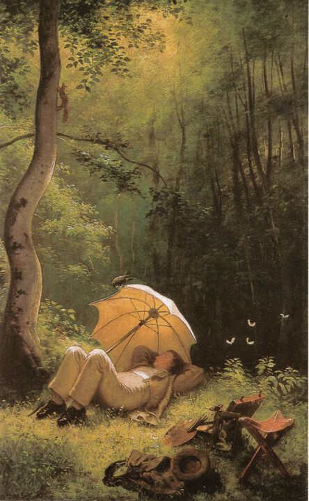 Painting titled "Le peintre dans une…" by Carl Spitzweg, Original Artwork, Oil