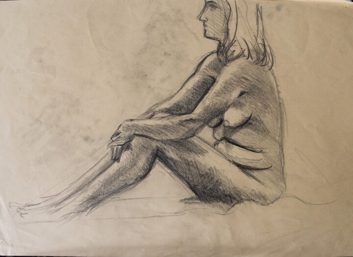 Peinture intitulée "nudo seduto" par Carla Favoino, Œuvre d'art originale, Fusain