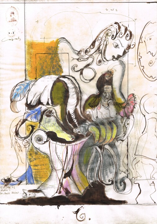 Rysunek zatytułowany „St. Pauli Milieu 1” autorstwa Carlo Cazals, Oryginalna praca, Akwarela