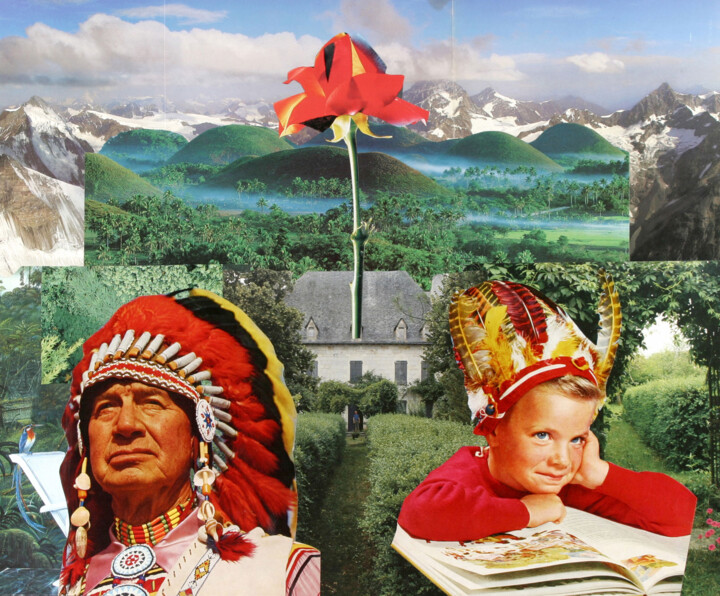 Collages getiteld "Indians are Coming" door Carlos Canet Fortea, Origineel Kunstwerk, Digitale afdruk