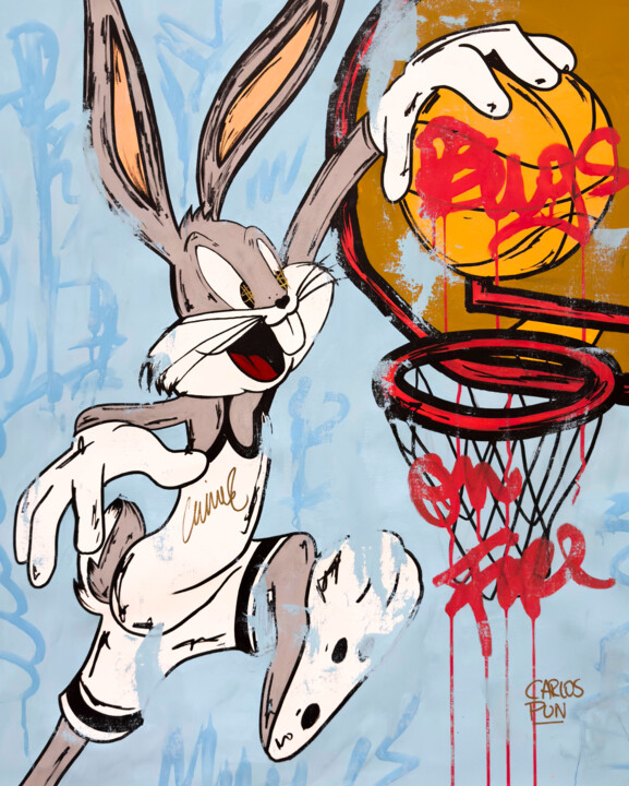 Painting titled "Bugs Bunny on fire…" by Carlos Pun, Original Artwork, Acrylic