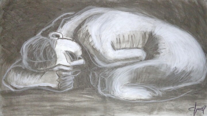 Tekening getiteld "Sad Danaid" door Carmen Tyrrell, Origineel Kunstwerk, Houtskool