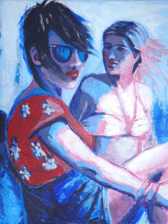 Malerei mit dem Titel "Friends - Girls On…" von Carmen Tyrrell, Original-Kunstwerk, Acryl Auf Keilrahmen aus Holz montiert