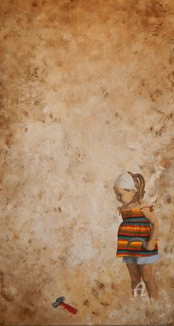 Painting titled "Lila Brick vintage" by Caro Becker, Original Artwork, Acrylic