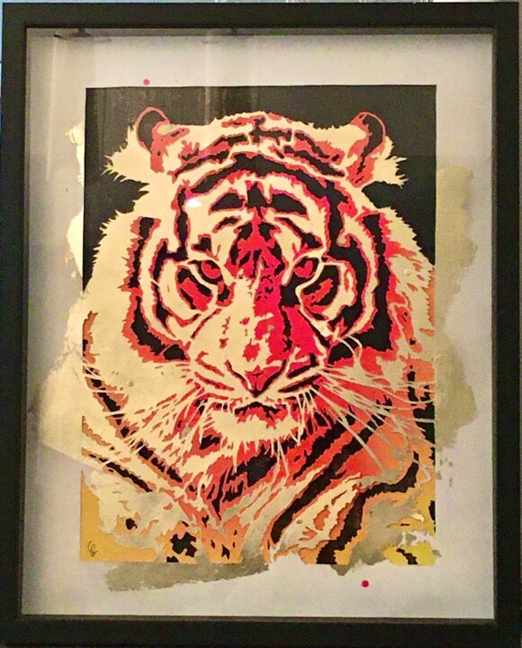 Pittura intitolato "Tigre" da Caroline Beaulieu, Opera d'arte originale, Stampino