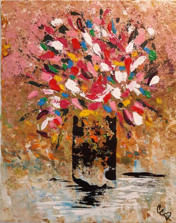 Pintura titulada "Abstraction florale" por Caroline Colomina, Obra de arte original, Acrílico Montado en Bastidor de camilla…