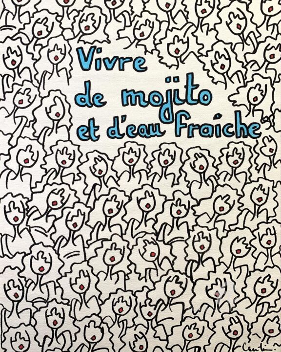 Zeichnungen mit dem Titel "Vivre de mojito et…" von Caroline Montigneaux, Original-Kunstwerk, Marker Auf Keilrahmen aus Holz…