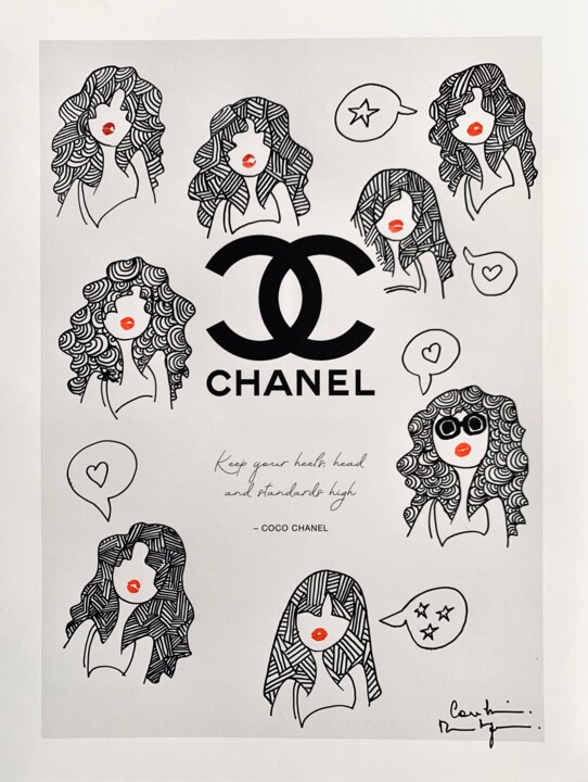 Drawing titled "Coco Chanel #4" by Caroline Montigneaux, Original Artwork, Marker