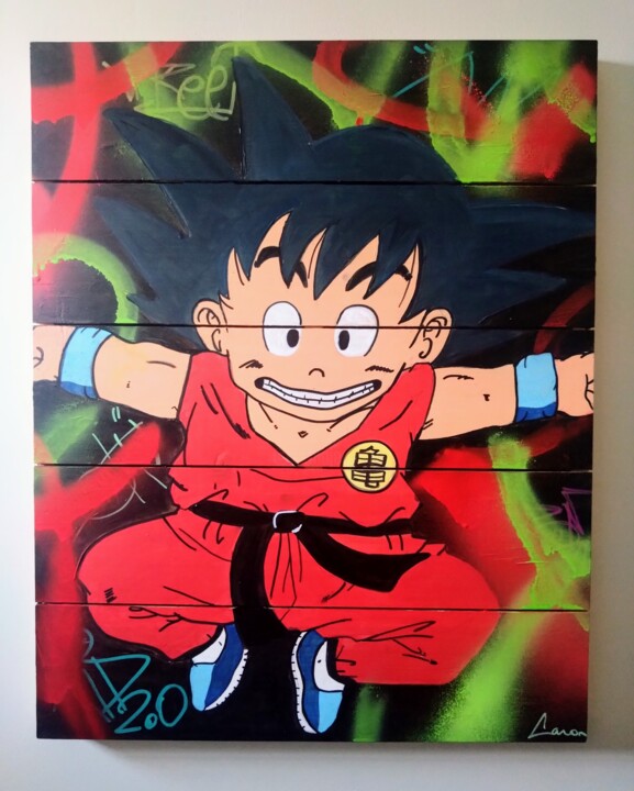 Pittura intitolato "Street art Kid Goku" da Caronart, Opera d'arte originale, Acrilico