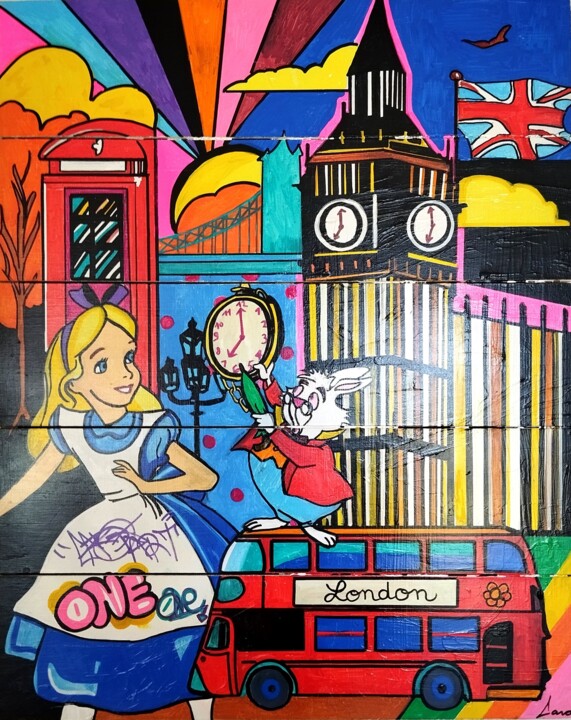 Pintura titulada "Pop art "Alice in L…" por Caronart, Obra de arte original, Rotulador