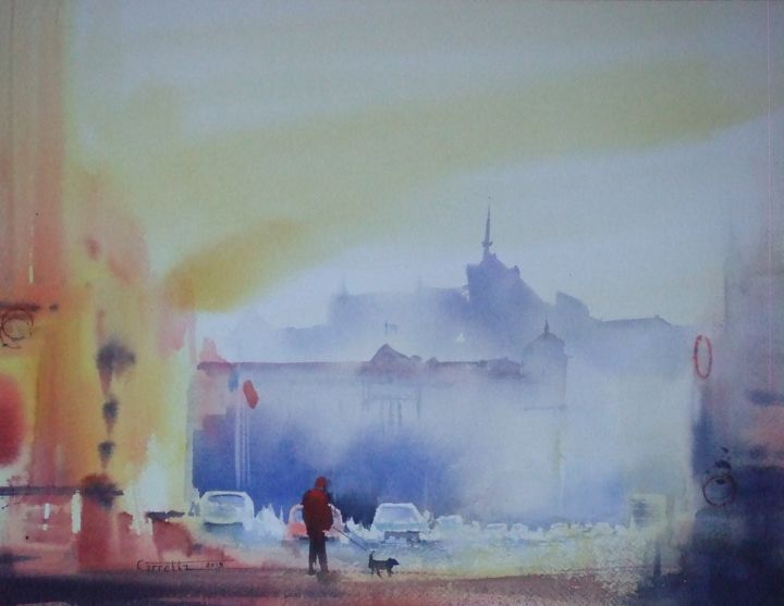 Painting titled "place-royale-2013-c…" by Claude Carretta, Original Artwork, Watercolor