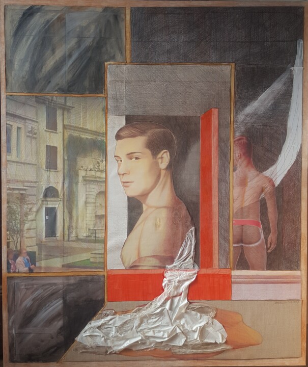 Pintura titulada "portrait of Davide" por Cartasso, Obra de arte original, Conté