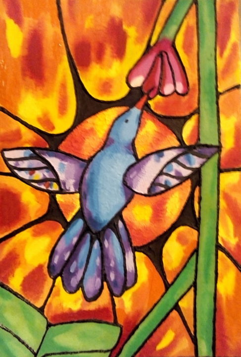 Peinture intitulée "The Hummingbird" par Maurício Carvalho, Œuvre d'art originale, Huile