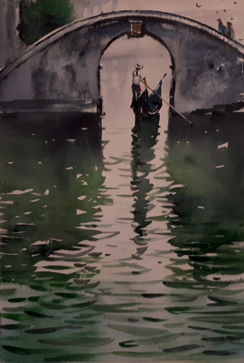 Peinture intitulée "Venice Scene 3" par Cathal O'Briain, Œuvre d'art originale, Aquarelle