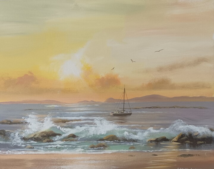 Pintura titulada "Aughrisbeg waves." por Cathal O Malley, Obra de arte original, Acrílico