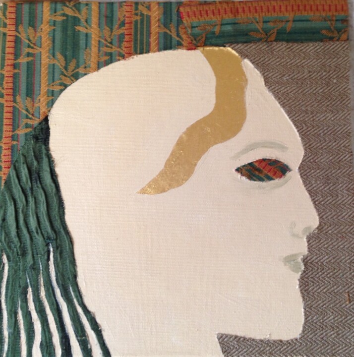Collages titled ""PROFIL DROIT ", de…" by Catherine Drouin-Goutal, Original Artwork, Fabric Mounted on Cardboard