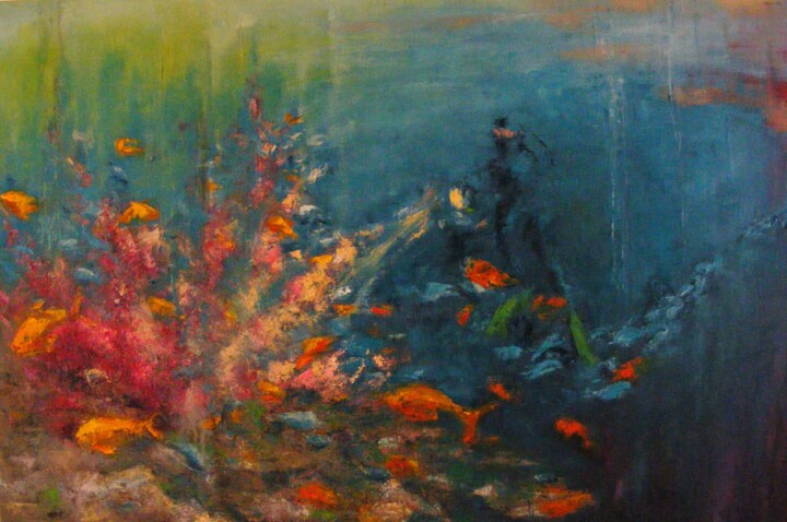 Malerei mit dem Titel "Flore sous marine" von Catherine Dufrene (Katy), Original-Kunstwerk, Öl