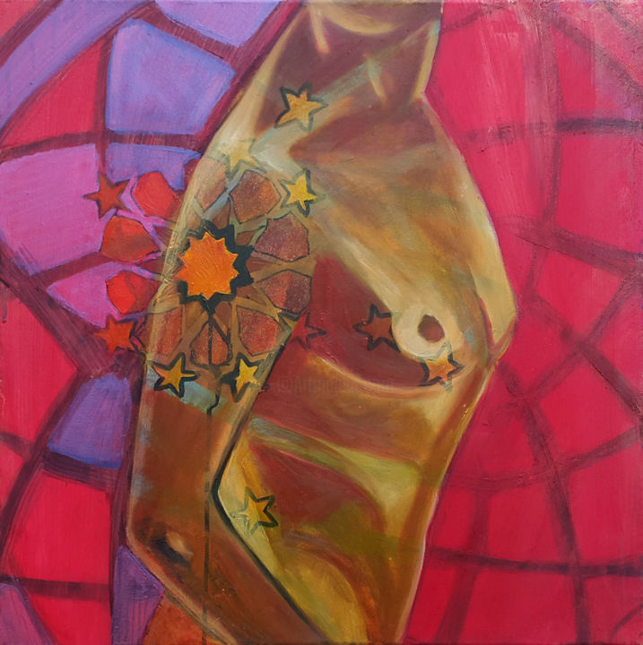 Painting titled "Buste Tatoo" by Catherine Capel, Original Artwork, Oil