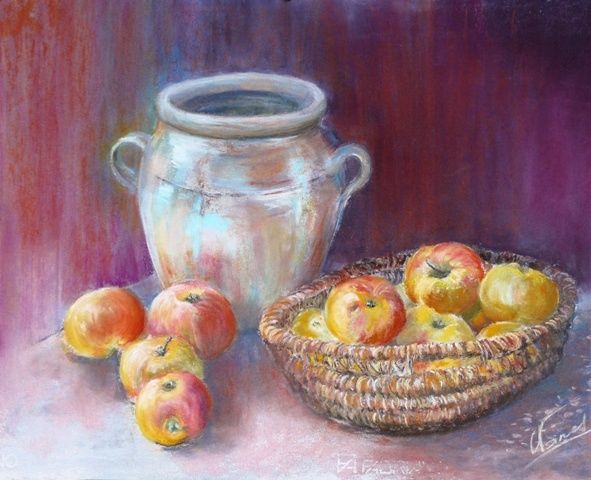 Peinture intitulée "pommes de grand-mère" par Catherine Vanel, Œuvre d'art originale