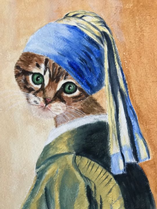 Portrait De Chat Habille Painting By Cathou Bazec Artmajeur