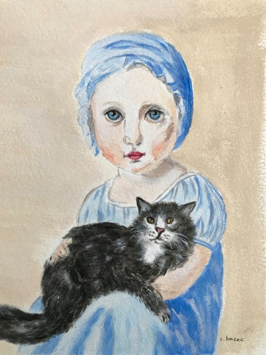 La Jeune Fille Et Son Chat Peinture Par Cathou Bazec Artmajeur